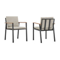 Set of Two 22" Light Gray Solid Wood Outdoor Dining Chair with Taupe Cushion