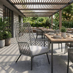26" Gray and Black Steel Indoor Outdoor Dining Chair with Gray Cushion