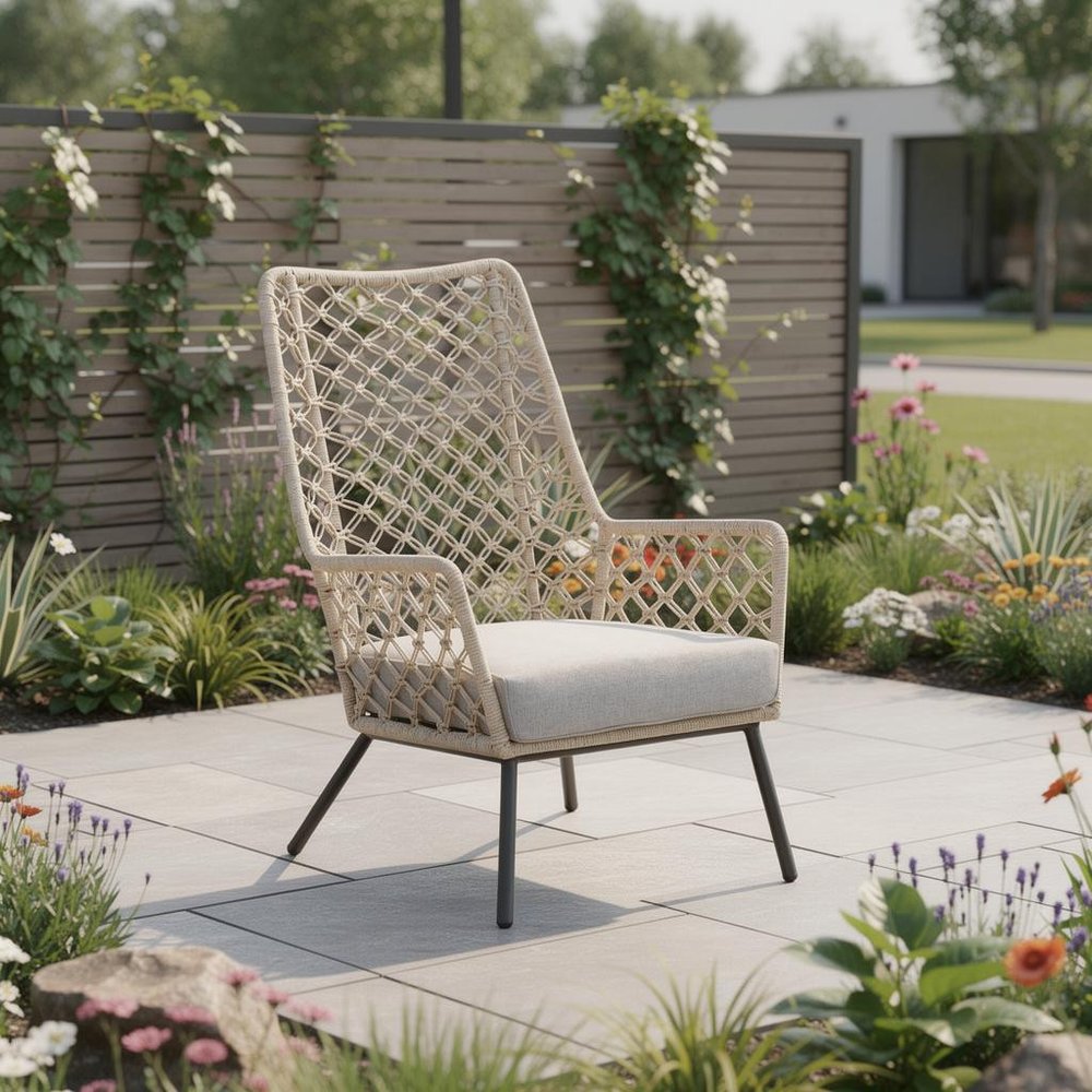 26" Gray Metal Outdoor Dining Chair with Gray Cushion