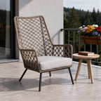 26" Gray Metal Outdoor Arm Chair with Gray Cushion