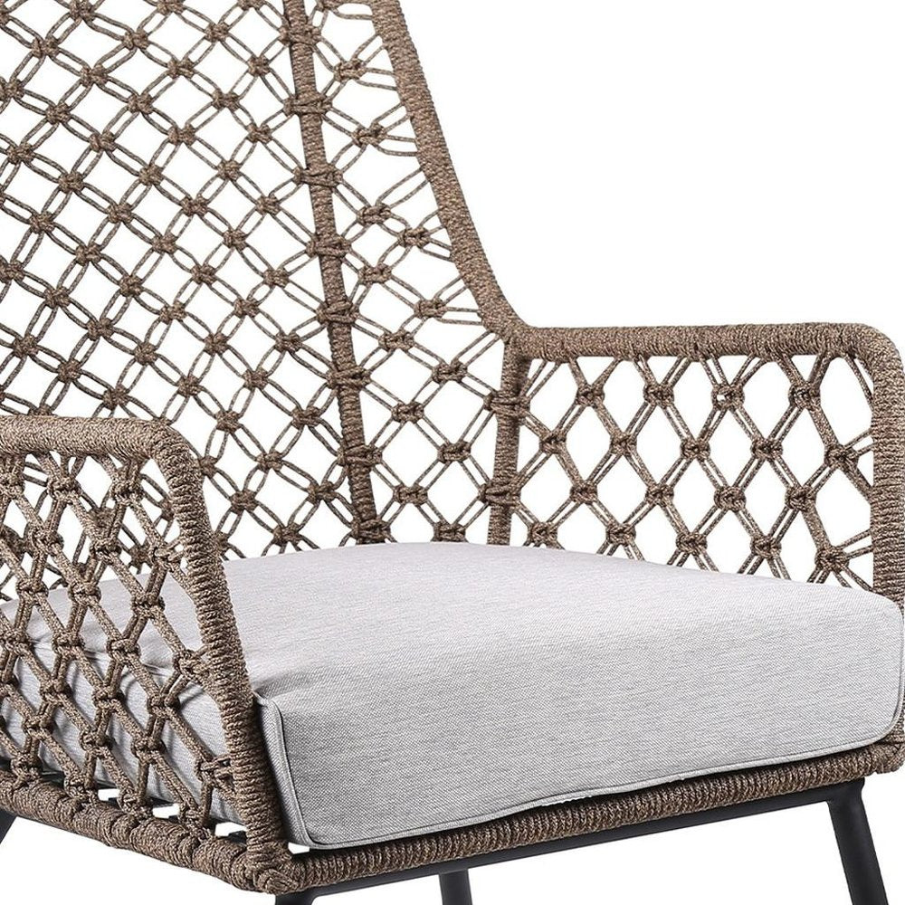 26" Gray Metal Outdoor Arm Chair with Gray Cushion