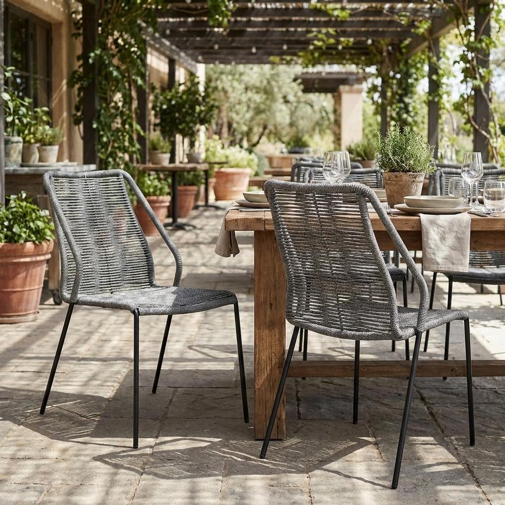 Set of Two 22" Gray Metal Outdoor Dining Chair