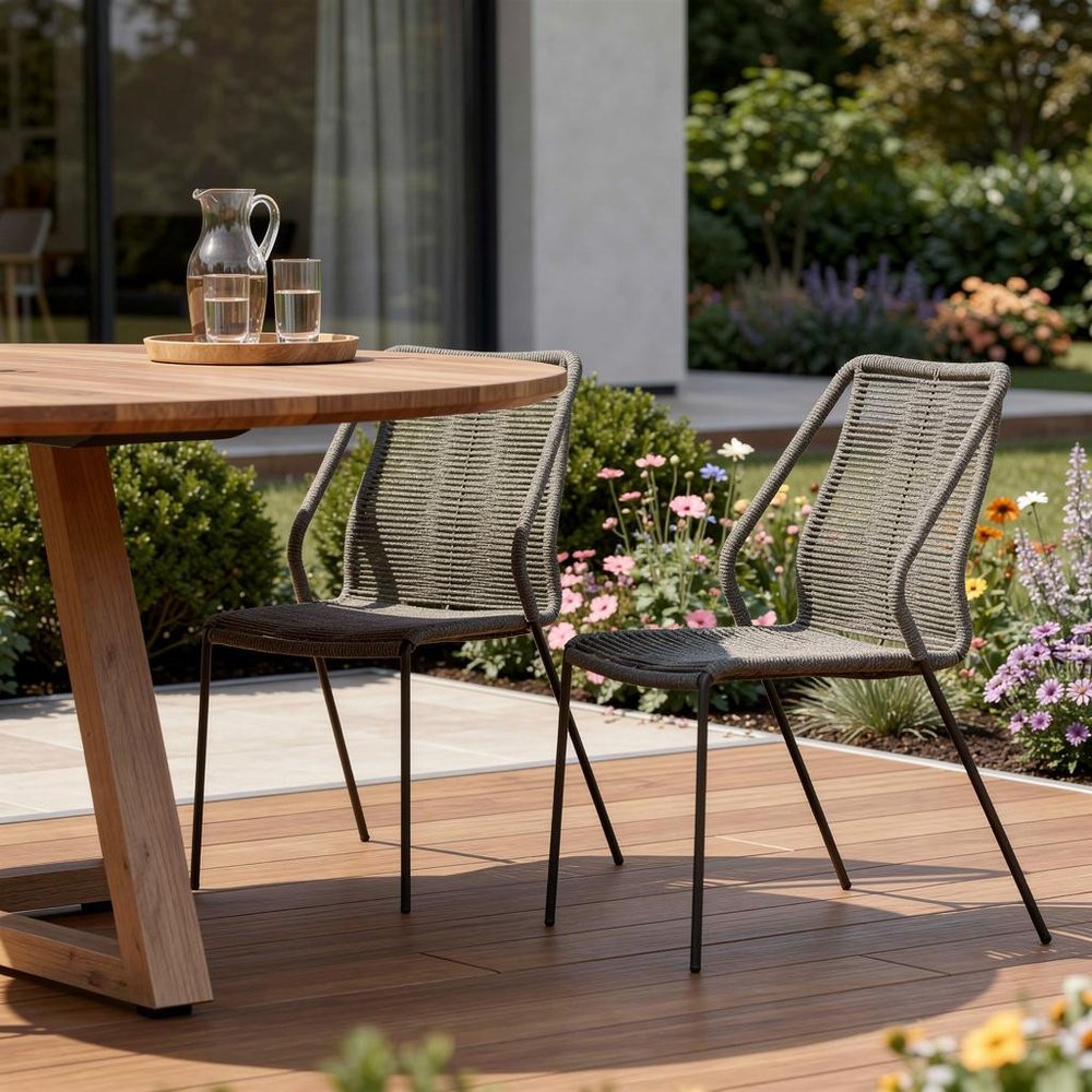 Set of Two 22" Gray Metal Outdoor Dining Chair