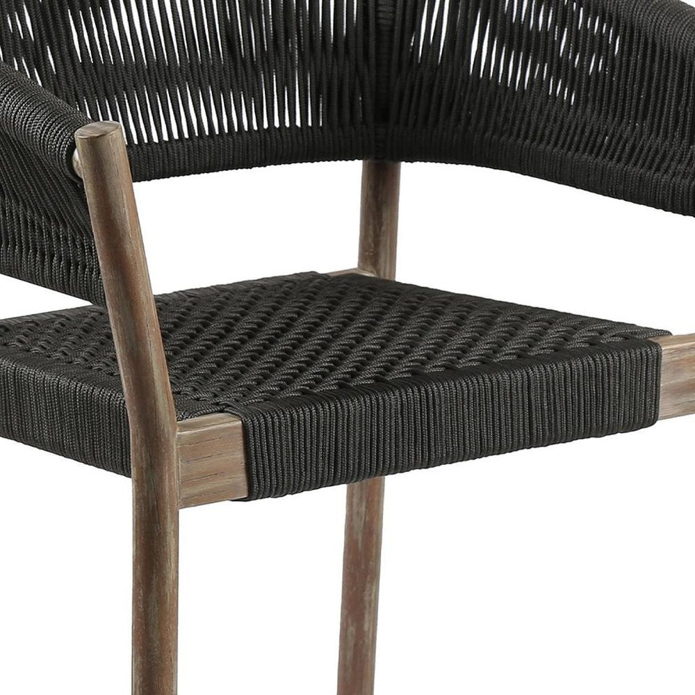 Set of Two 26" Black and Natural Wood Solid Wood Outdoor Dining Chair