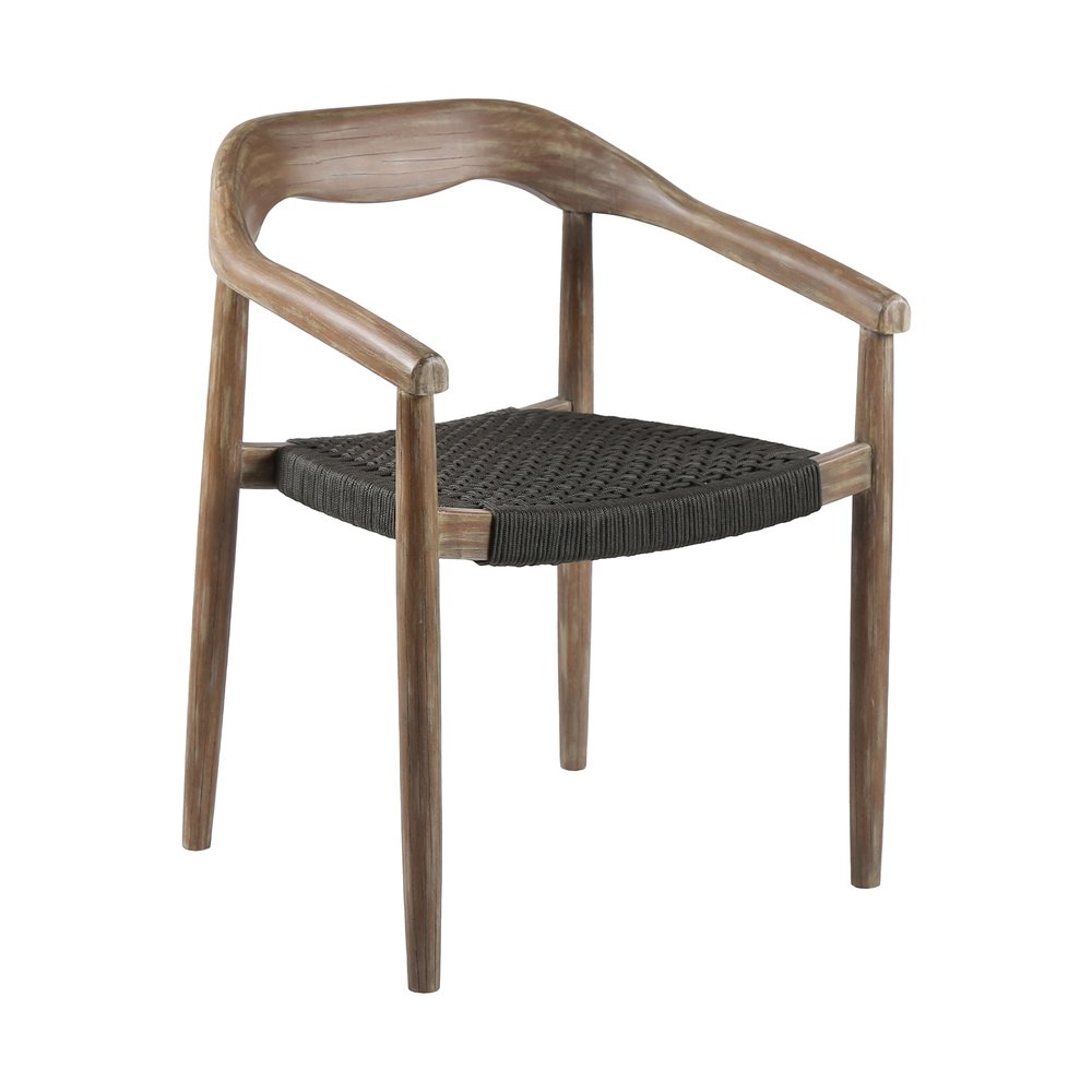 Set of Two 22" Black and Natural Wood Solid Wood Outdoor Dining Chairs