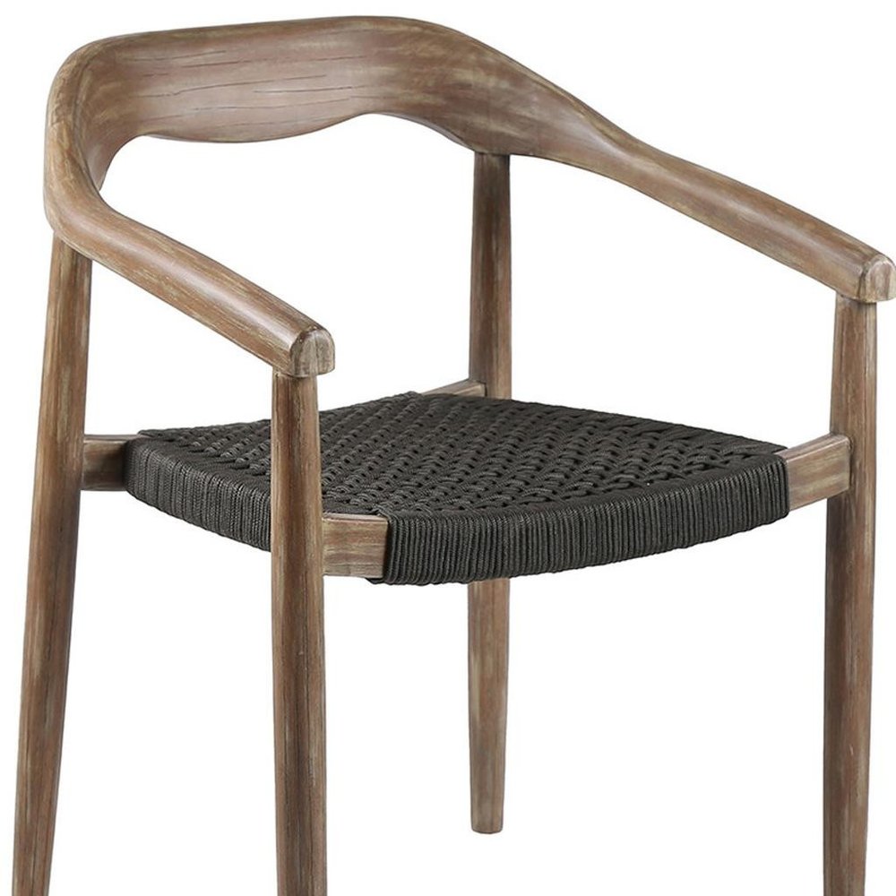 Set of Two 22" Black and Natural Wood Solid Wood Outdoor Dining Chairs