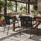 Set of Two 25" Black Metal Outdoor Dining Chair
