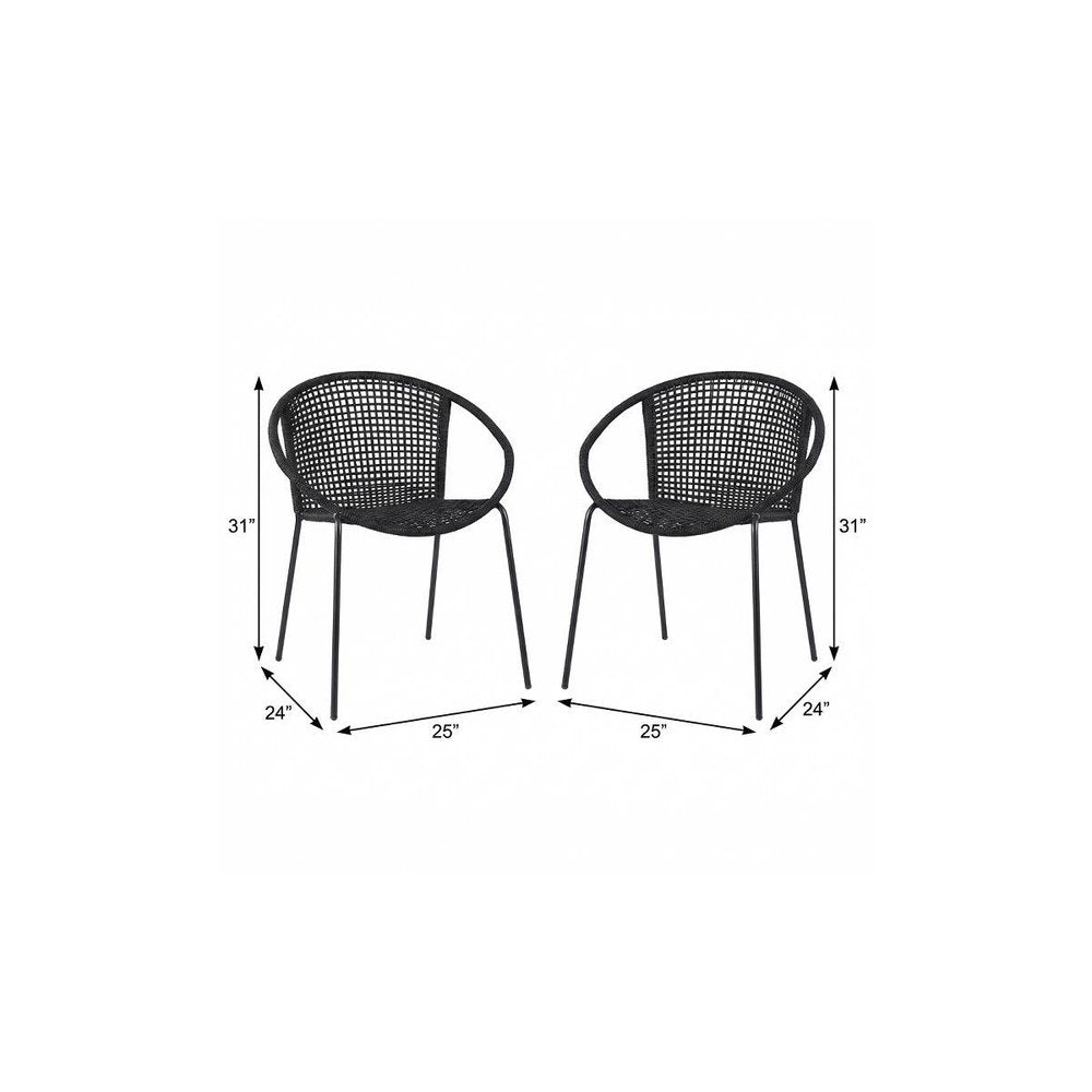 Set of Two 25" Black Metal Outdoor Dining Chair