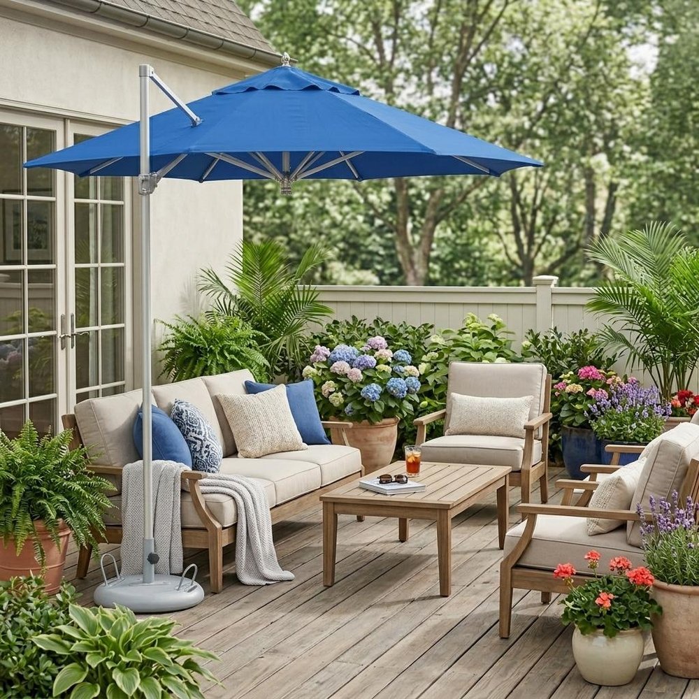 8' Blue Polyester Square Market Patio Umbrella