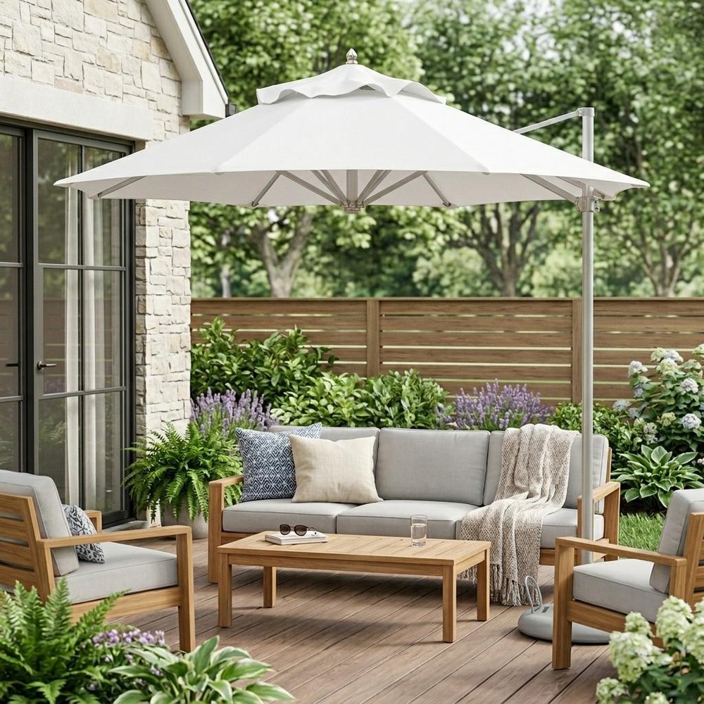 10' White Polyester Round Market Patio Umbrella