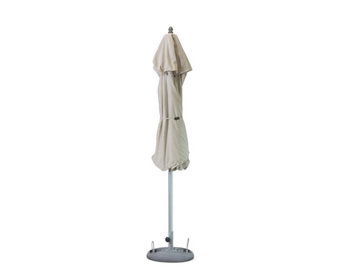 10' Ecru Polyester Round Tilt Cantilever Patio Umbrella with Stand