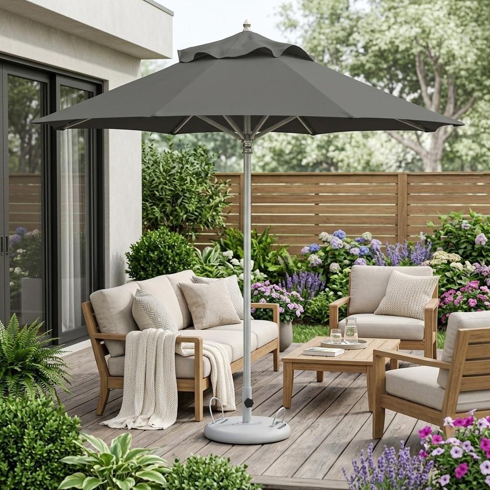 102" Charcoal Polyester Round Market Patio Umbrella