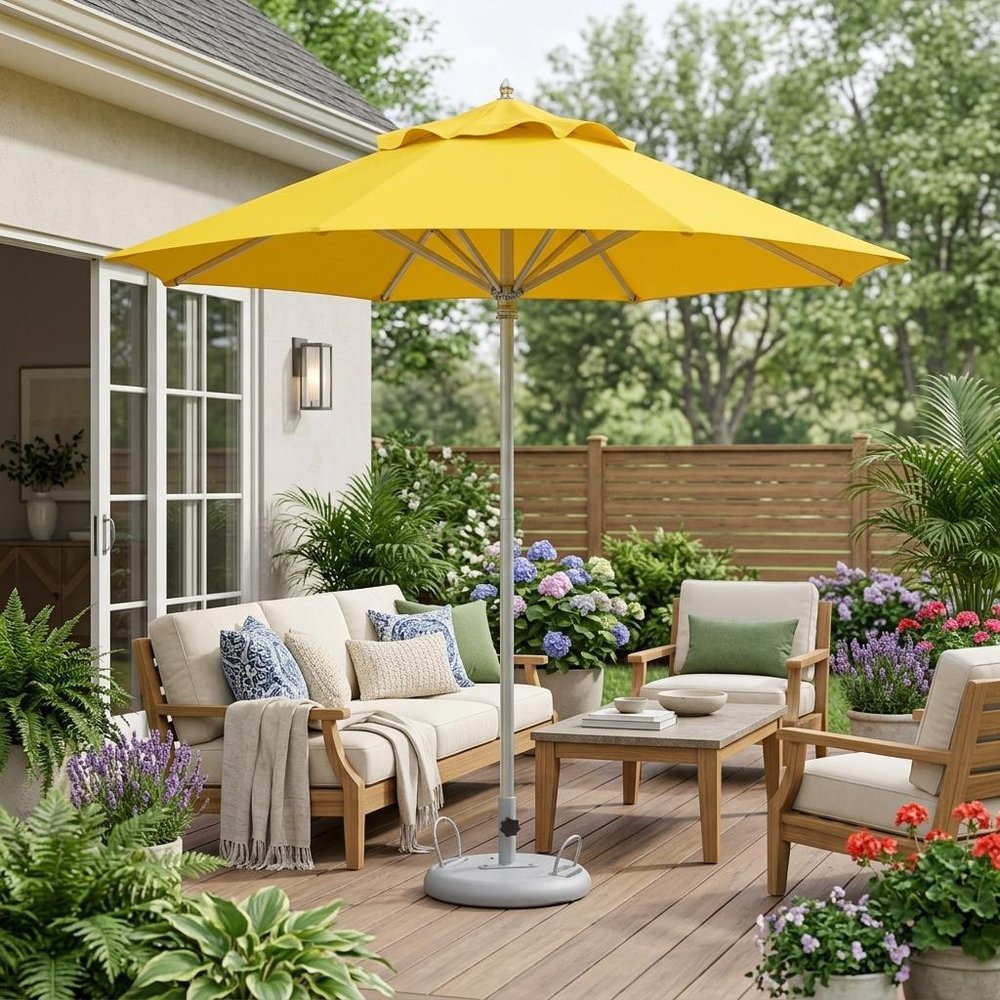 13' Yellow Polyester Round Market Patio Umbrella