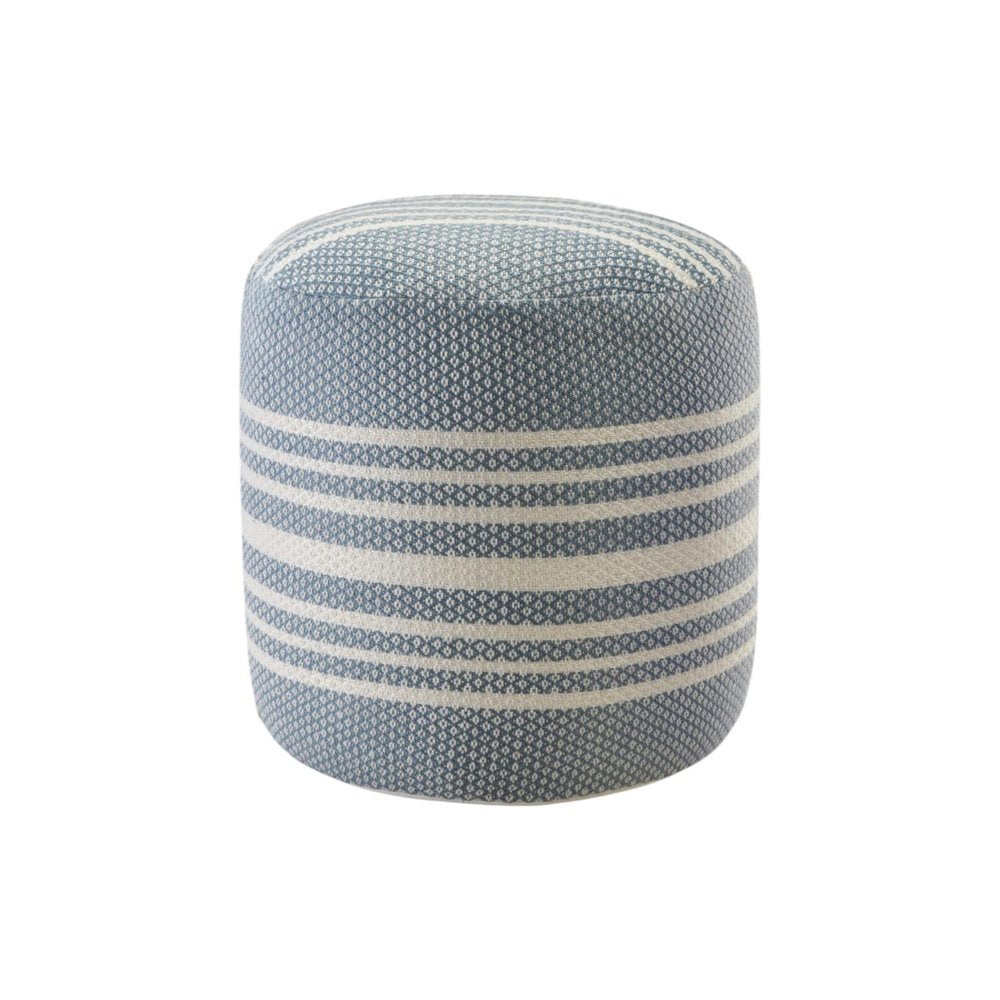 20" Blue Polyester Round Striped Indoor Outdoor Pouf Ottoman