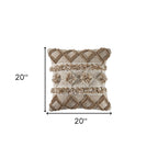 20" X 20" Tan Zippered Geometric Indoor Outdoor Throw Pillow