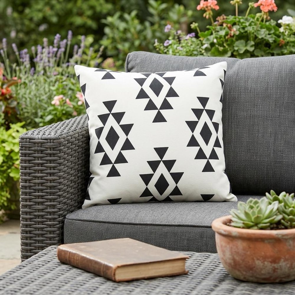 20" X 20" Black Zippered Southwestern Indoor Outdoor Throw Pillow