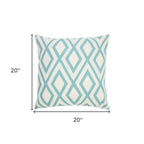 20" Aqua and White Geometric Indoor Outdoor Throw Pillow