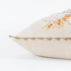 20" Beige And Green Pumpkins Cotton Throw Pillow with Embroidery And Texture