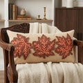 14" X 26" Beige and Brown Autumn Leaves Throw Pillow With Applique And Embroidery