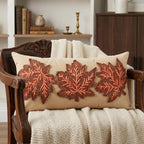14" X 26" Beige and Brown Autumn Leaves Throw Pillow With Applique And Embroidery