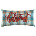 14" X 26" Blue And Orange Harvest Plaid Wool Blend Lumbar Throw Pillow with Embroidery