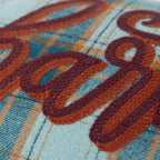 14" X 26" Blue And Orange Harvest Plaid Wool Blend Lumbar Throw Pillow with Embroidery