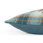 14" X 26" Blue And Orange Harvest Plaid Wool Blend Lumbar Throw Pillow with Embroidery