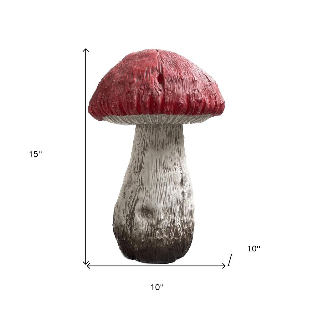 15" Red And White Polyresin Mushroom Outdoor Statue