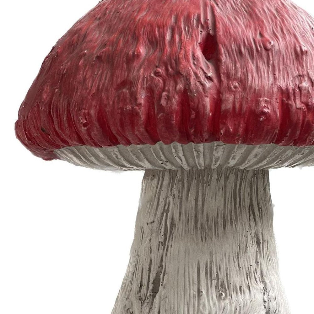 15" Red And White Polyresin Mushroom Outdoor Statue
