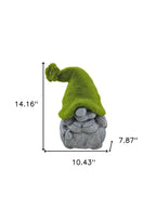 14" Gray And Green Polyresin Gnome Outdoor Statue