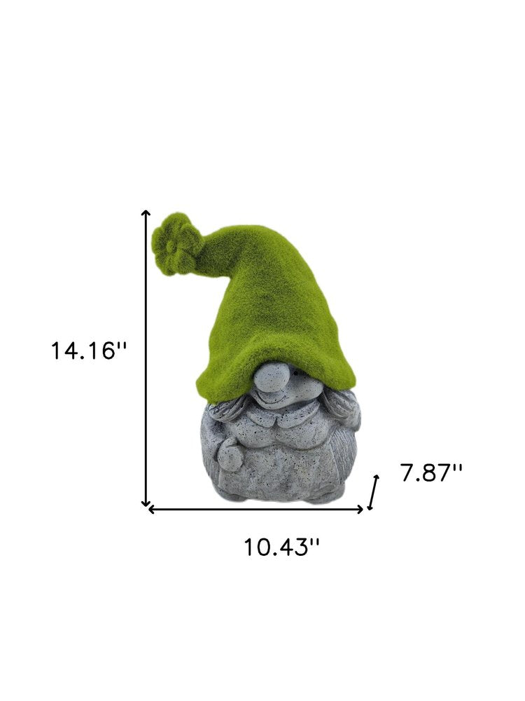 14" Gray And Green Polyresin Gnome Outdoor Statue