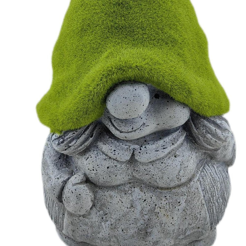 14" Gray And Green Polyresin Gnome Outdoor Statue