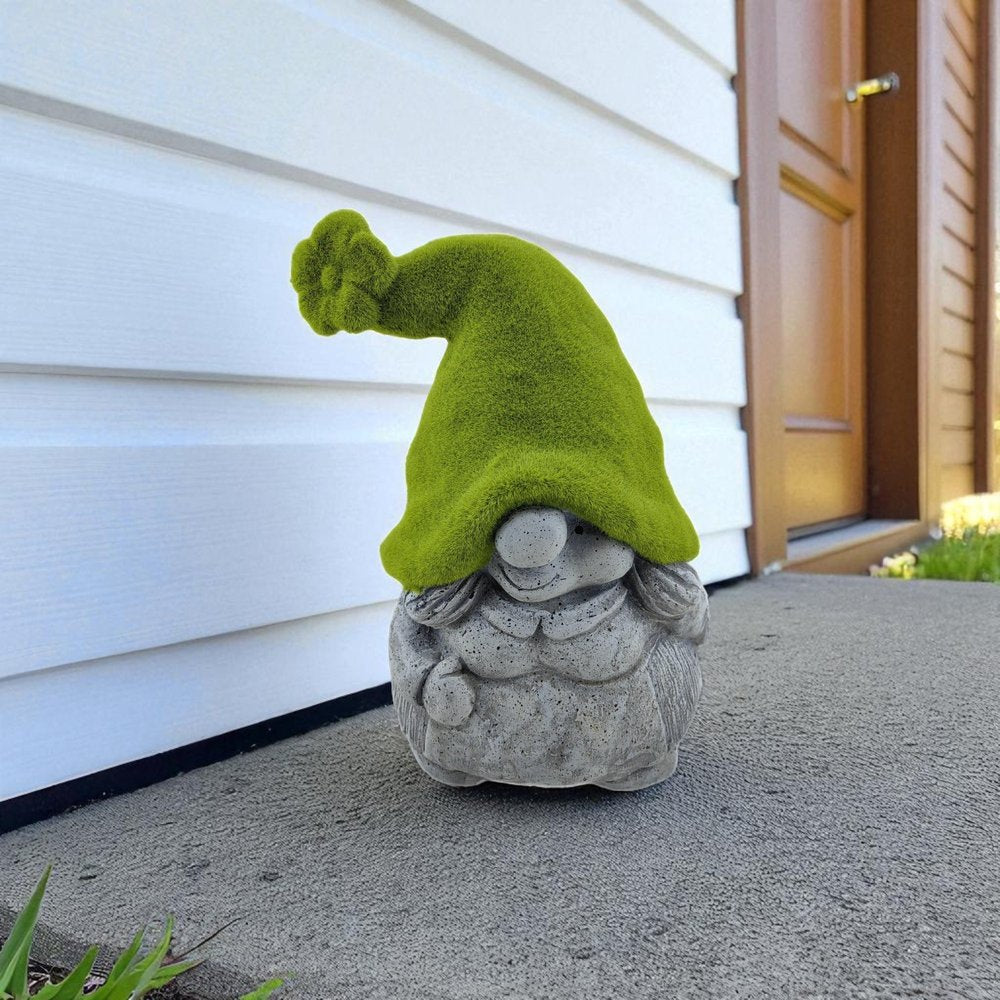 14" Gray And Green Polyresin Gnome Outdoor Statue