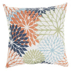 20" Orange Green and Blue Floral Indoor Outdoor Throw Pillow