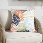 20" Orange Green and Blue Floral Indoor Outdoor Throw Pillow
