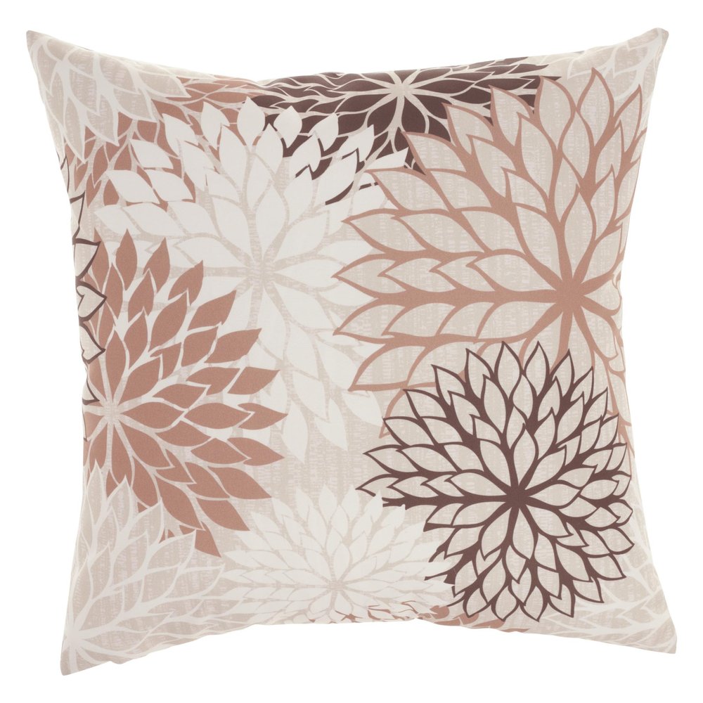 20" Brown Beige and Ivory Floral Indoor Outdoor Throw Pillow