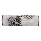 6" X 20" Black Gray and White Bolster Floral Indoor Outdoor Throw Pillow