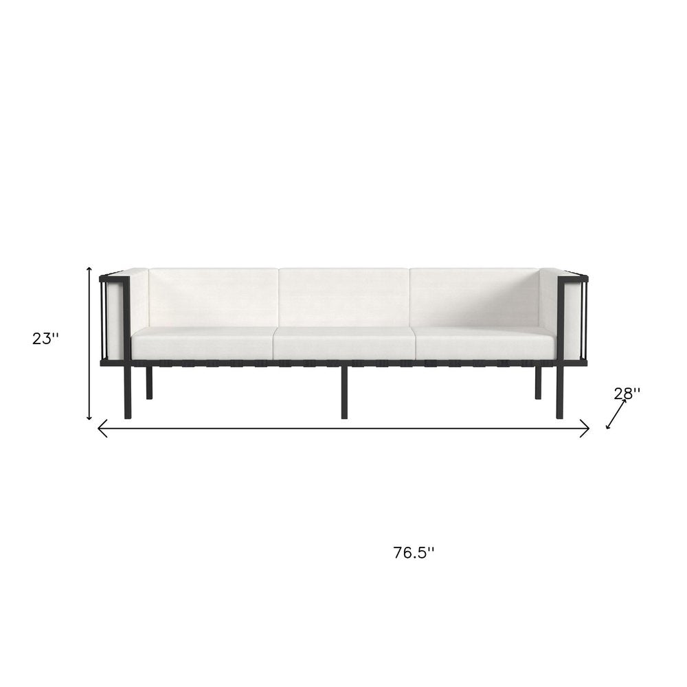 77" Black Iron and Cushions Patio Sofa