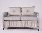 Six Piece Gray Rattan Sofa Seating Group With Fire Pit And Table