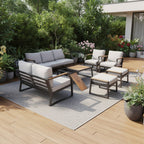 Seven Piece Black Metal Sofa Seating Group With Table