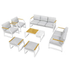 Seven Piece White Metal Sofa Seating Group With Table