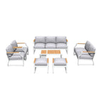 Seven Piece White Metal Sofa Seating Group With Table