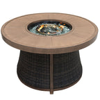 50000 BTU 42" Brown Aluminum And Rattan Propane Round Fire Pit Table With Cover