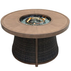 50000 BTU 42" Brown Aluminum And Rattan Propane Round Fire Pit Table With Cover