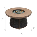 50000 BTU 42" Brown Aluminum And Rattan Propane Round Fire Pit Table With Cover