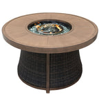 50000 BTU 42" Brown Aluminum And Rattan Propane Round Fire Pit Table With Cover