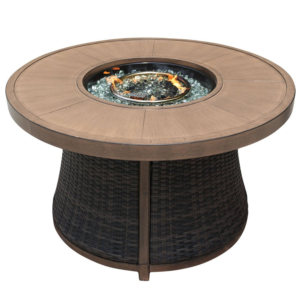 50000 BTU 42" Brown Aluminum And Rattan Propane Round Fire Pit Table With Cover