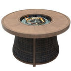 50000 BTU 42" Brown Aluminum And Rattan Propane Round Fire Pit Table With Cover