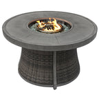 50000 BTU 42" Gray Aluminum And Rattan Propane Round Fire Pit Table With Cover