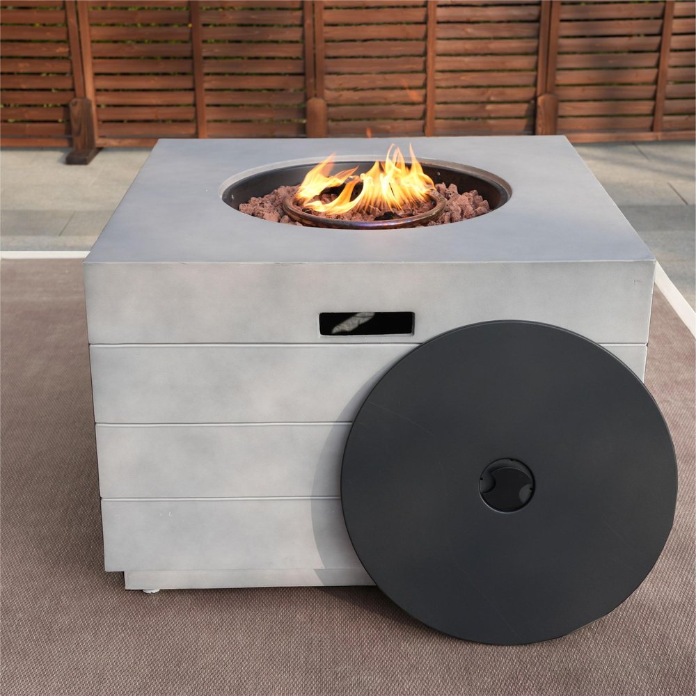 50000 BTU 35" Gray Aluminum Natural Gas Square Fire Pit Table With Cover